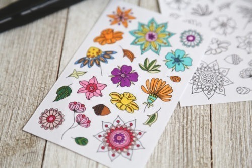 flowers coloring stickers adult coloring stickers to color in adhesive labels floral stickers floral decals anna grunduls design illustrated stickers handmade