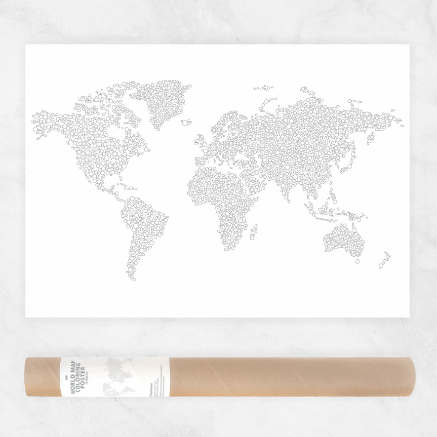 Large World Map Poster to Color In with Intricate Dots Pattern for DIY Wall Art or Travel Map