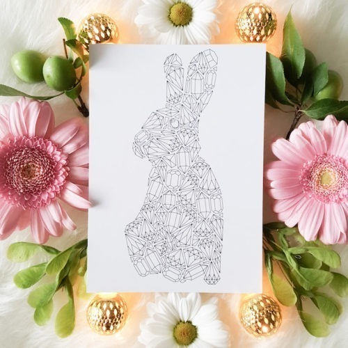 gemstones rabbit adult coloring postcard to color in diamonds pattern