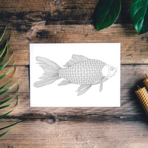 fish postcard with diamond pattern fish scales for fishing lovers