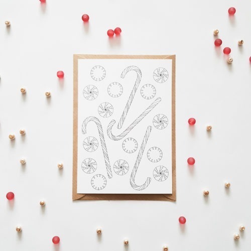 Christmas sweets pattern coloring postcard Christmas postcard to color in with sweets illustration