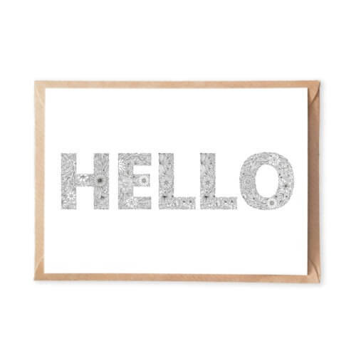 hello coloring postcard floral patterns flowers hello lettering postcard to color in