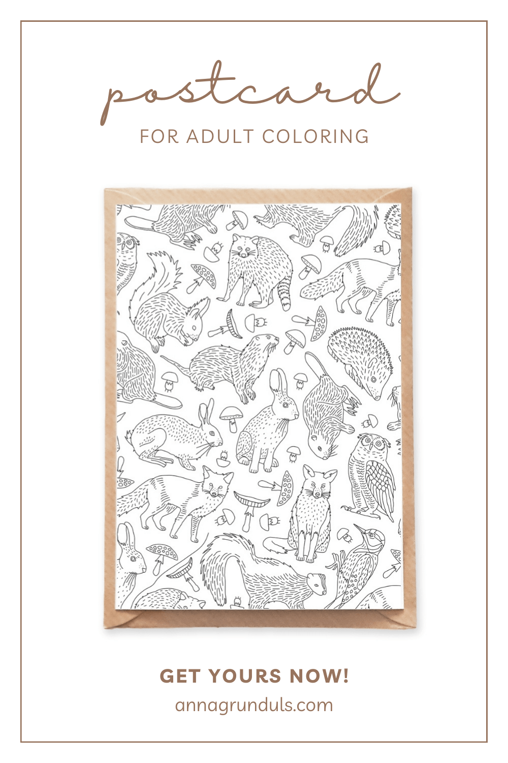 forest animals postcard for adult coloring pinterest pin