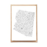 Arizona State Map Postcard Floral Pattern Flowers State Map Coloring Page