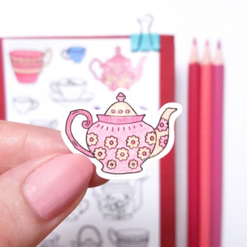 vintage teapot coloring stickers adult coloring page planner stickers