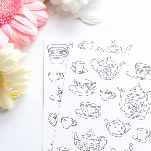 coloring stickers teapots