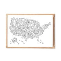 Flowers USA Map Coloring Postcard for Adult Coloring