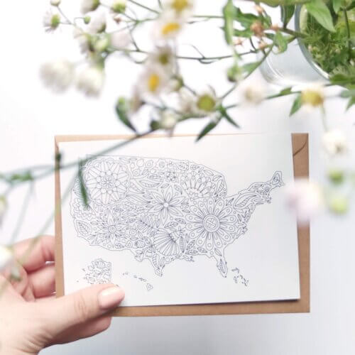 flowers usa map postcard
