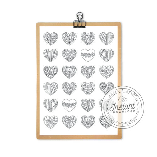 Printable Hearts Pattern Coloring Page for Adults Pretty Coloring Book Digital Download
