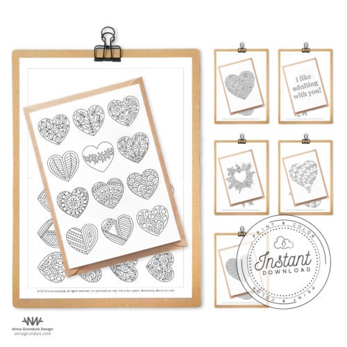 Printable Valentine's Day Cards for Adult Coloring, Last Minute Gift Idea