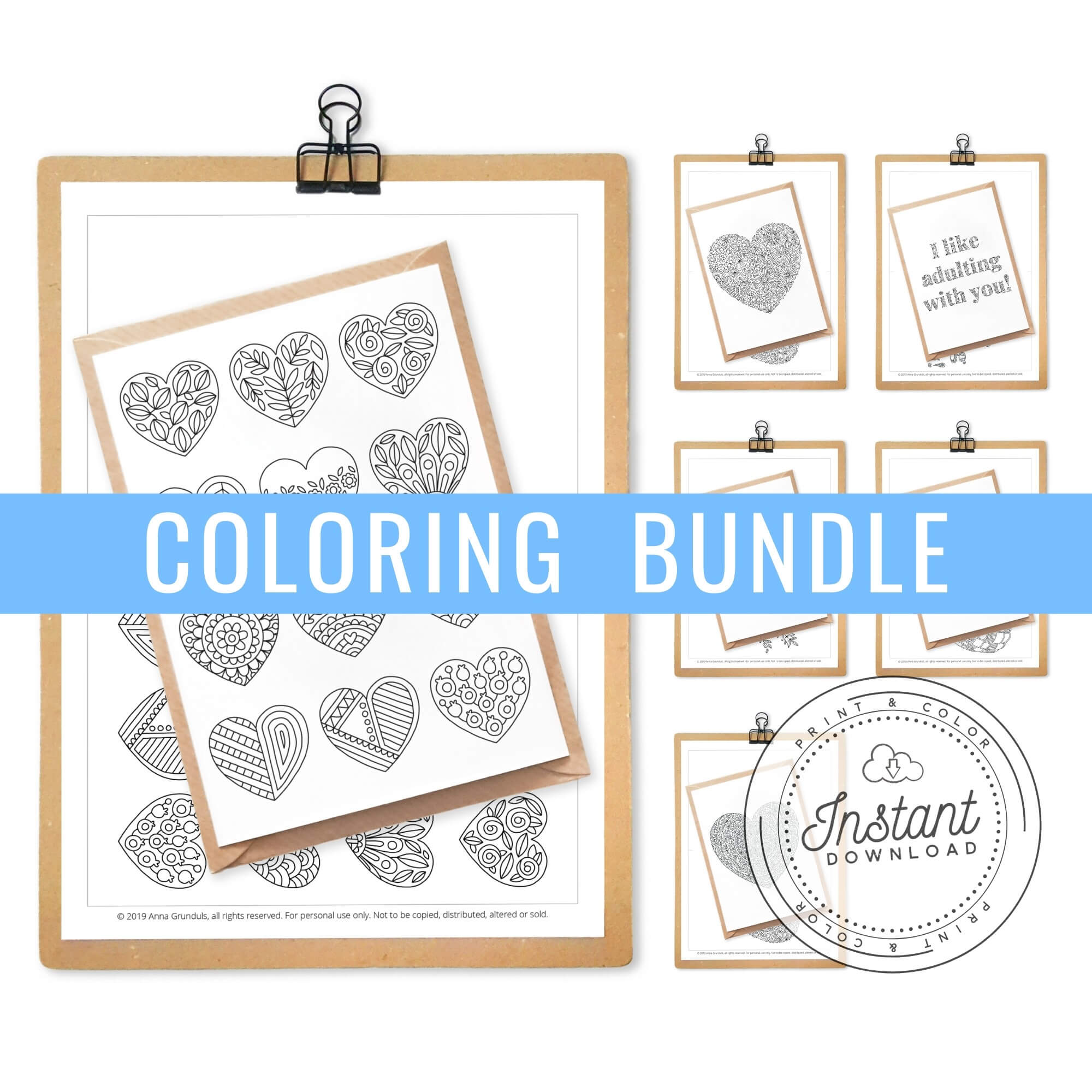 printable heart greeting cards for adult coloring bundle set of 6