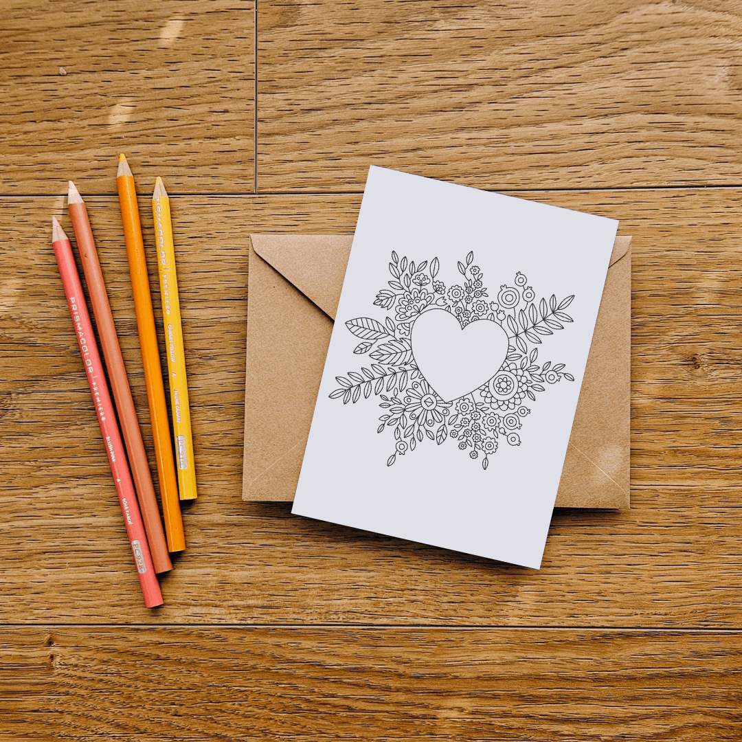 Printable Valentine’s Day Card for last minute adult coloring