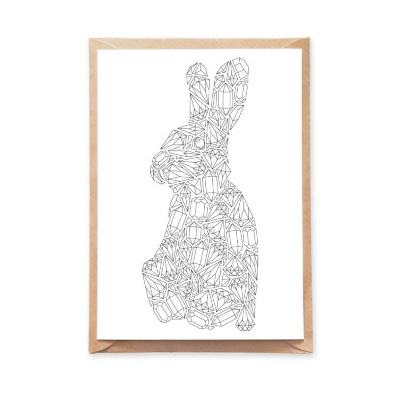 Gemstones Rabbit Coloring Postcard for DIY Card Making or Customized ...