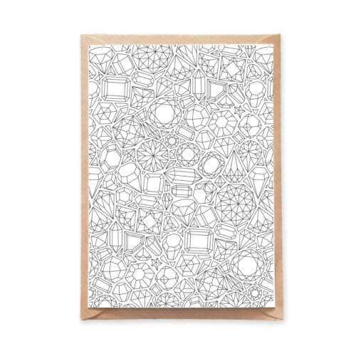 Detailed Gems Pattern Coloring Postcard for Adult Coloring and Postcrossing