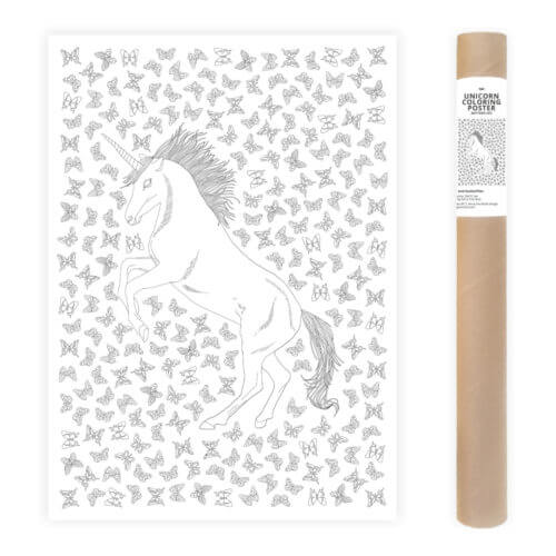 Unicorn Coloring Poster with Butterflies Large Coloring Page AnnaGrunduls515