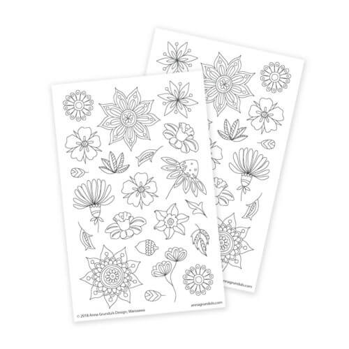 Flower Coloring Stickers for Creative DIY Projects and Bullet Journal Layouts