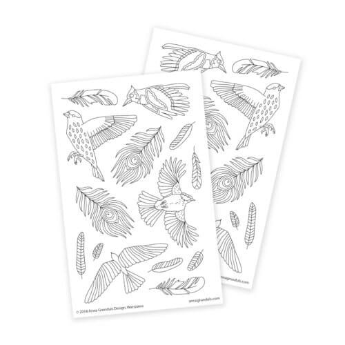 Birds and Feathers Boho Stickers for Adult Coloring