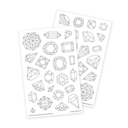 Gemstones Coloring Stickers for Crafting, DIY and Adult Coloring