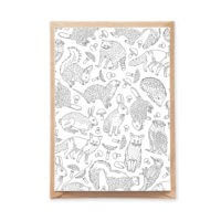 Forest Animals Pattern Postcard for Adult Coloring with Fox, Squirrel, Hedgehog Illustrations