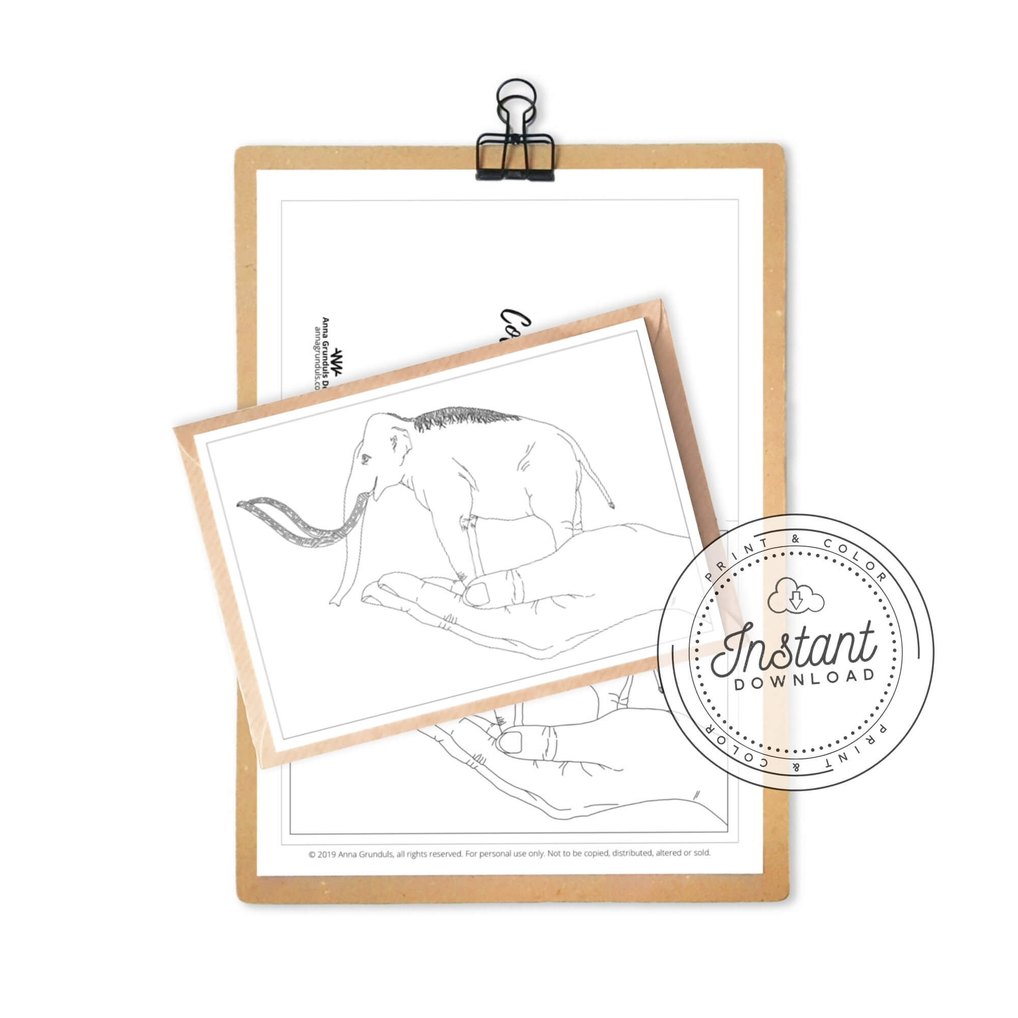 Printable Mammoth Coloring Card