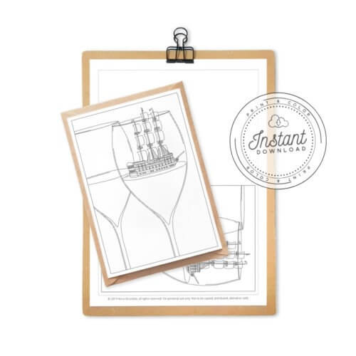 Wine Glass Adult Coloring Postcard