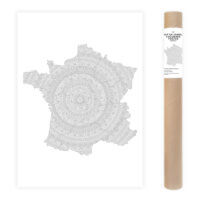 Mandala France Coloring Map, Adult Coloring Poster with Mandala Patterns