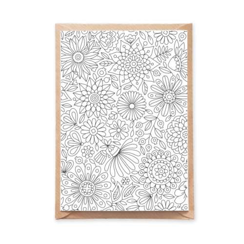 flowers pattern adult coloring postcard