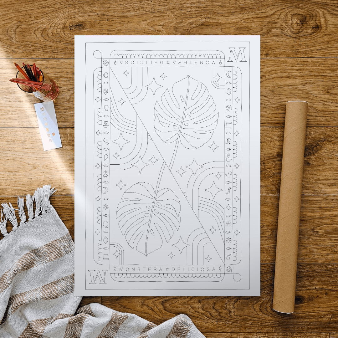 Monstera Deliciosa Swiss Plant Coloring Poster