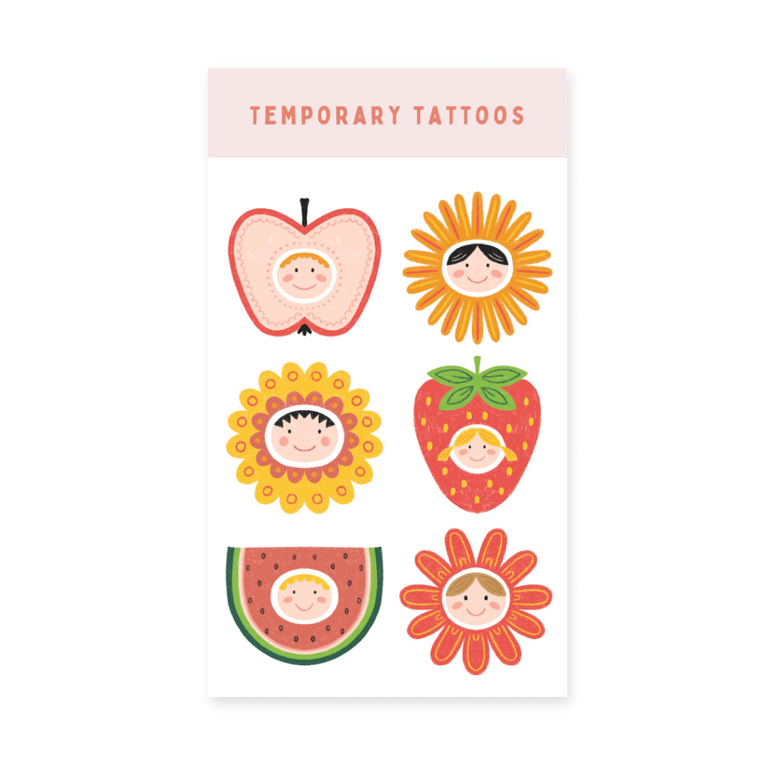 Illustrated Temporary Tattoos Spring Flowers Fruit Faces