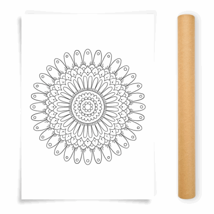Flower Mandala Coloring Poster, Large Coloring Page Illustrated by Anna Grunduls