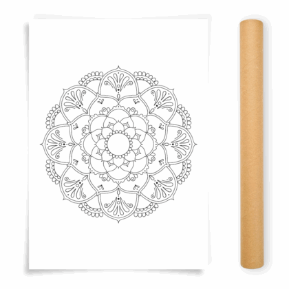 Flower Mandala Coloring Poster, Large Coloring Page Illustrated by Anna Grunduls