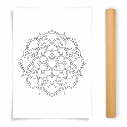 Flower Mandala Coloring Poster, Large Coloring Page Illustrated by Anna Grunduls