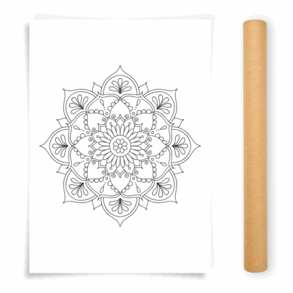 Flower Mandala Coloring Poster, Large Coloring Page Illustrated by Anna Grunduls