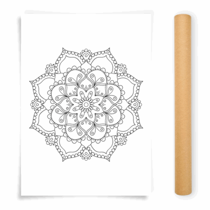 Flower Mandala Coloring Poster, Large Coloring Page Illustrated by Anna Grunduls