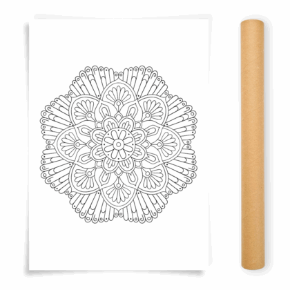 Flower Mandala Coloring Poster, Large Coloring Page Illustrated by Anna Grunduls