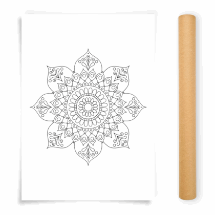 Flower Mandala Coloring Poster, Large Coloring Page Illustrated by Anna Grunduls