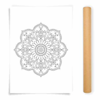 Flower Mandala Coloring Poster, Large Coloring Page Illustrated by Anna Grunduls