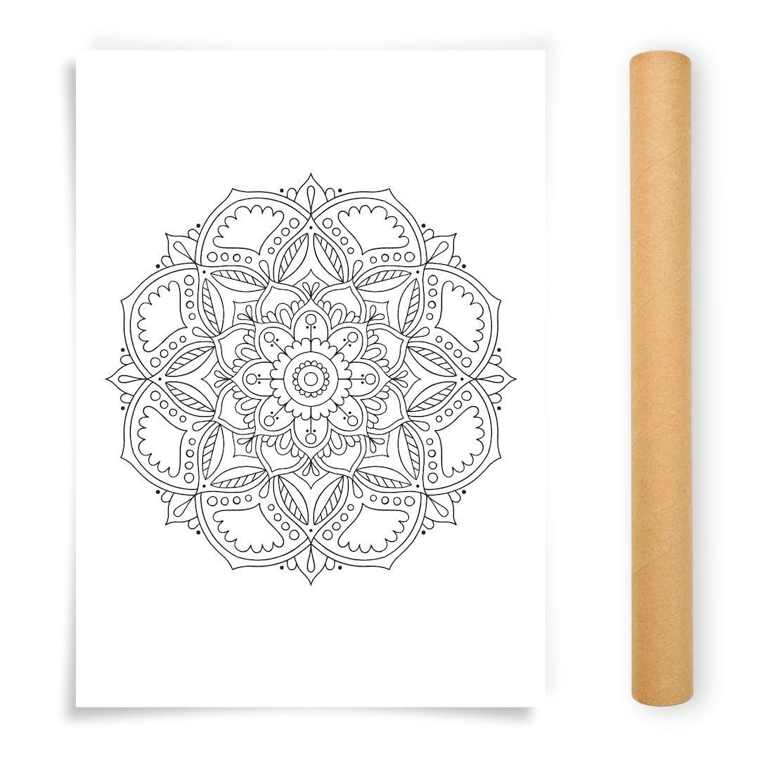 Flower Mandala Coloring Poster, Large Coloring Page Illustrated by Anna Grunduls