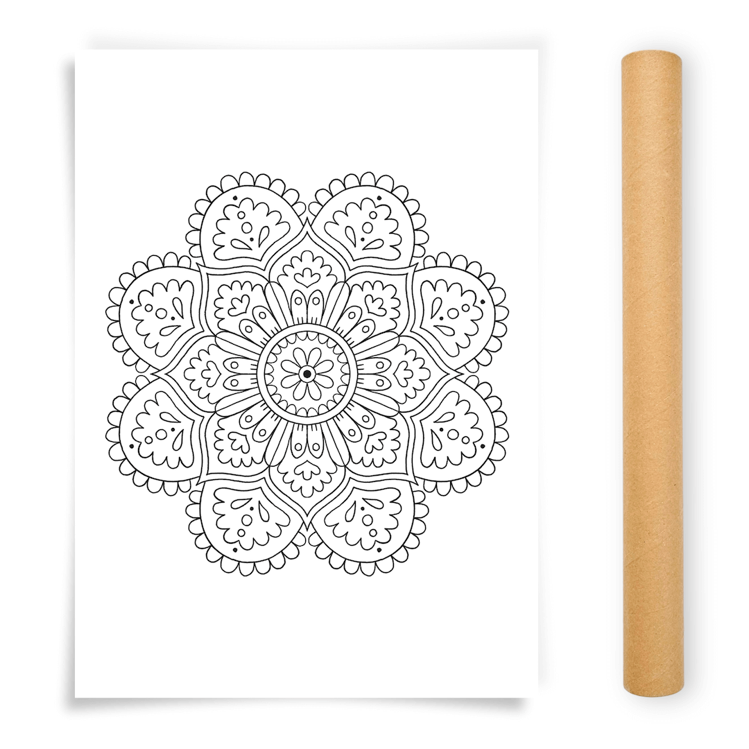 Flower Mandala Coloring Poster, Large Coloring Page Illustrated by Anna Grunduls