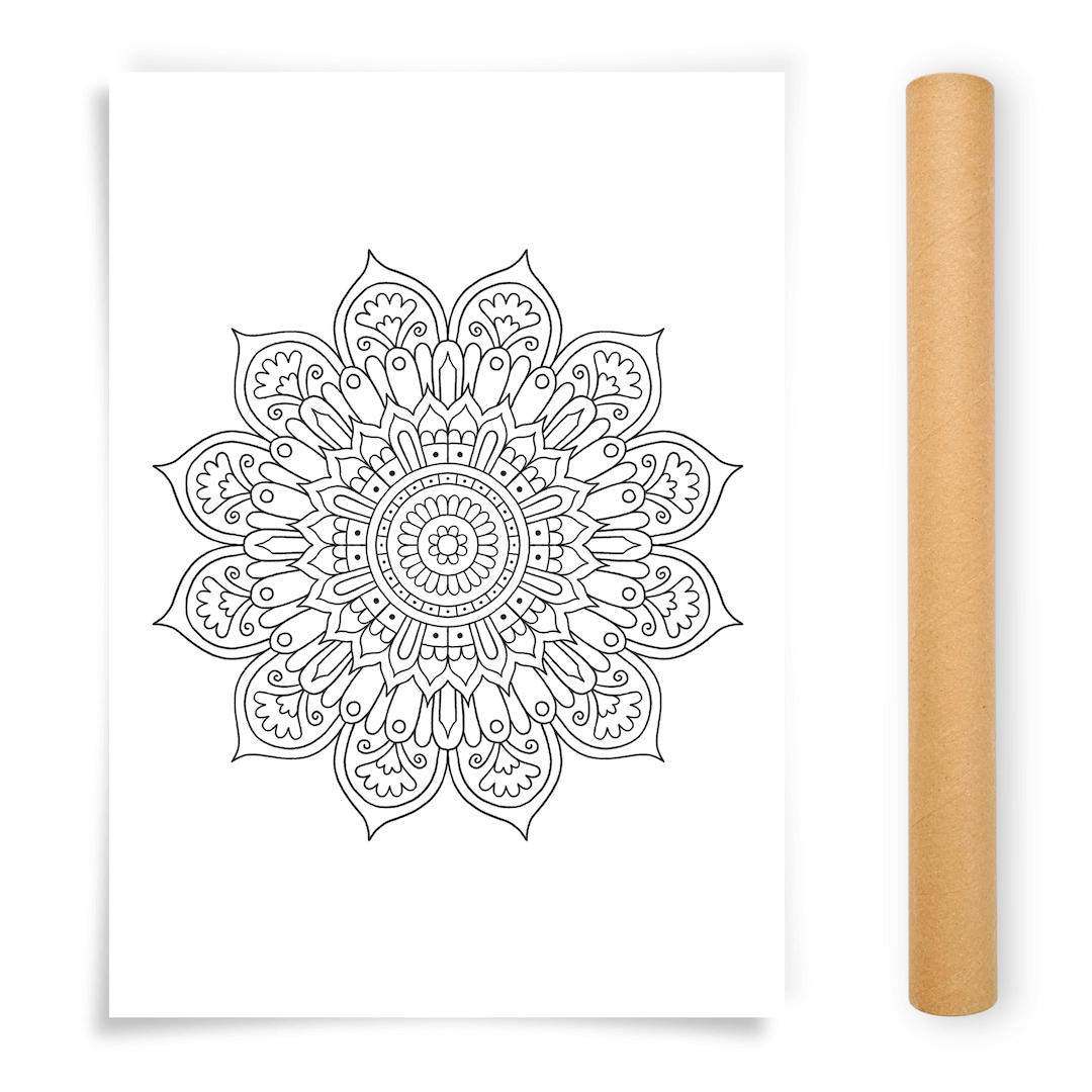 Flower Mandala Coloring Poster, Large Coloring Page Illustrated by Anna Grunduls