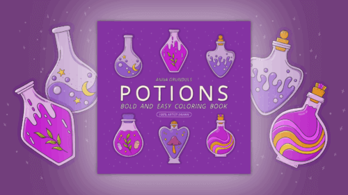 Potions Bold and Easy Coloring Book Illustrated by Anna Grunduls
