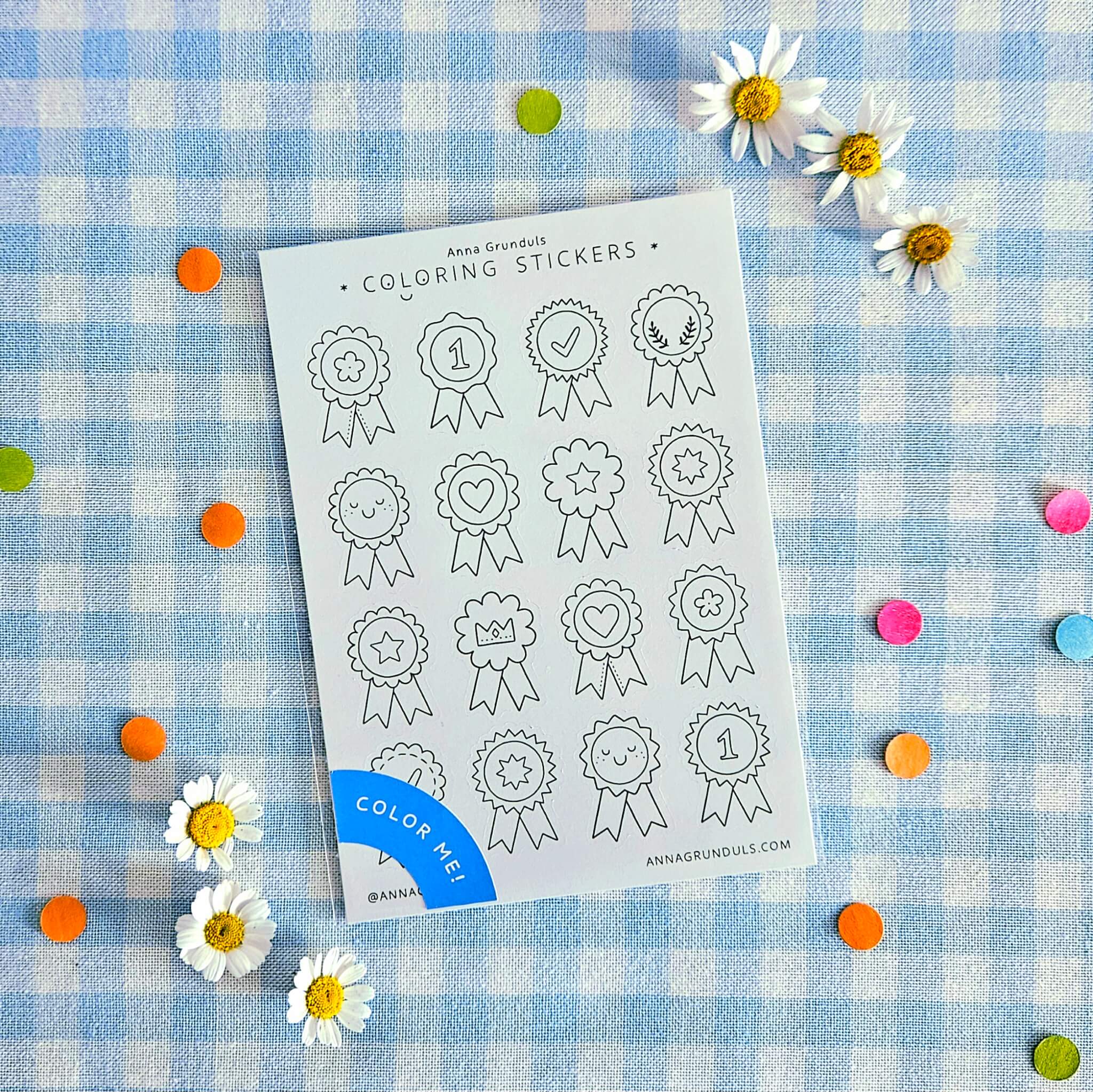 Cute Reward Badges Coloring Stickers - A6 Sticker Sheet - Image 2