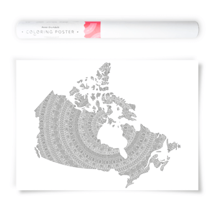 Large Canada map poster coloring page with detailled mandala patterns