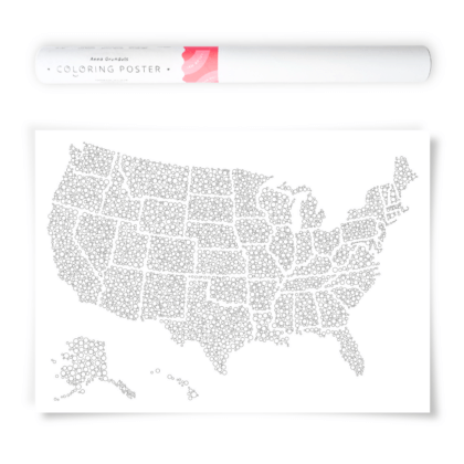 Bubbles Pattern United States Coloring Poster, Political Map to color in and track Travel, Sales or DIY a perfect home decoration