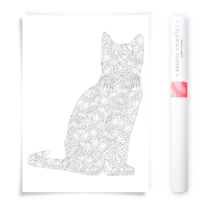 Cat Coloring Poster with Gemstones and Diamonds Pattern, perfect for crafting and cozy hobby evenings