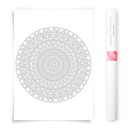 Gems Mandala Coloring Poster, Large Coloring Page with Crystals and Diamonds to Color In