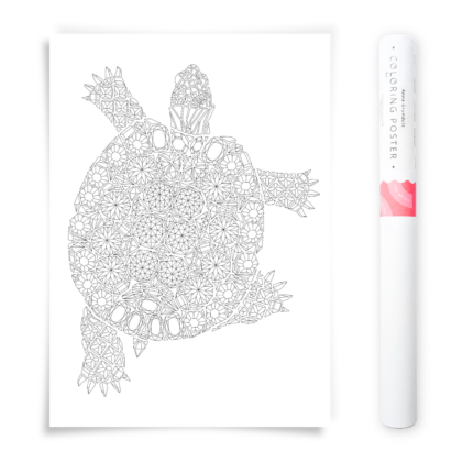 Turtle Coloring Poster with Gems and Crystals Pattern