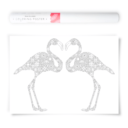 Flamingos in Love Coloring Poster filled with gemstones and crystals pattern to color in