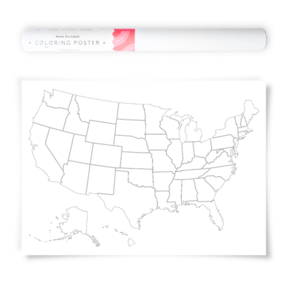 Large Coloring Page featuring a political USA map, perfect for a travel map, sales tracker or a DIY decoration