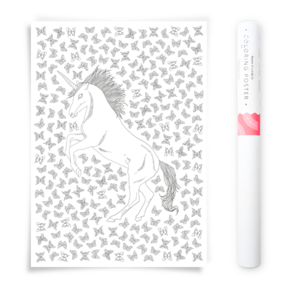Unicorn Coloring Poster with Butterflies, Large Coloring Page